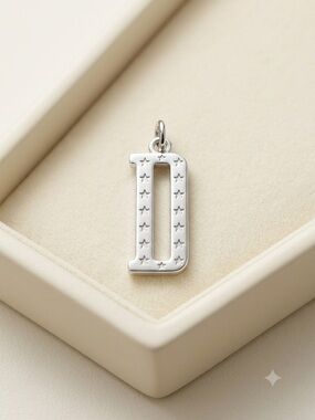 Dior Silver star studded Letter D Pendant Necklace with Star Motif